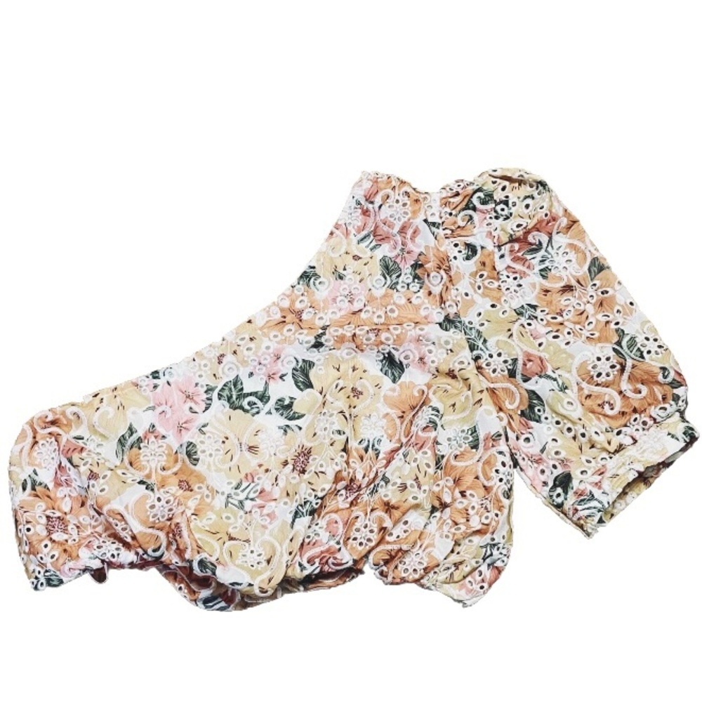 NWT EN SAISON Womens One Shoulder Crop Top SZ Large Floral Embroidered Eyelet